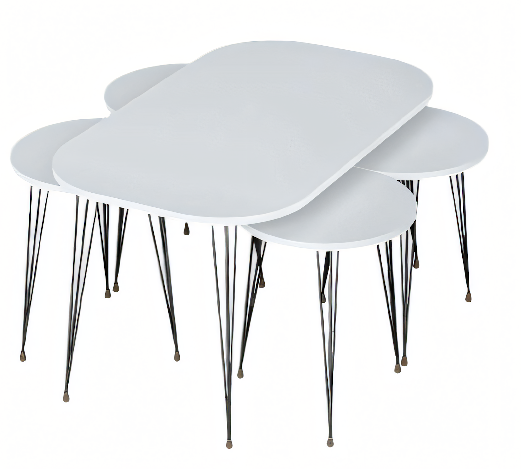 Weißer Holz-Couchtisch mit Beistelltischen im modernen Design