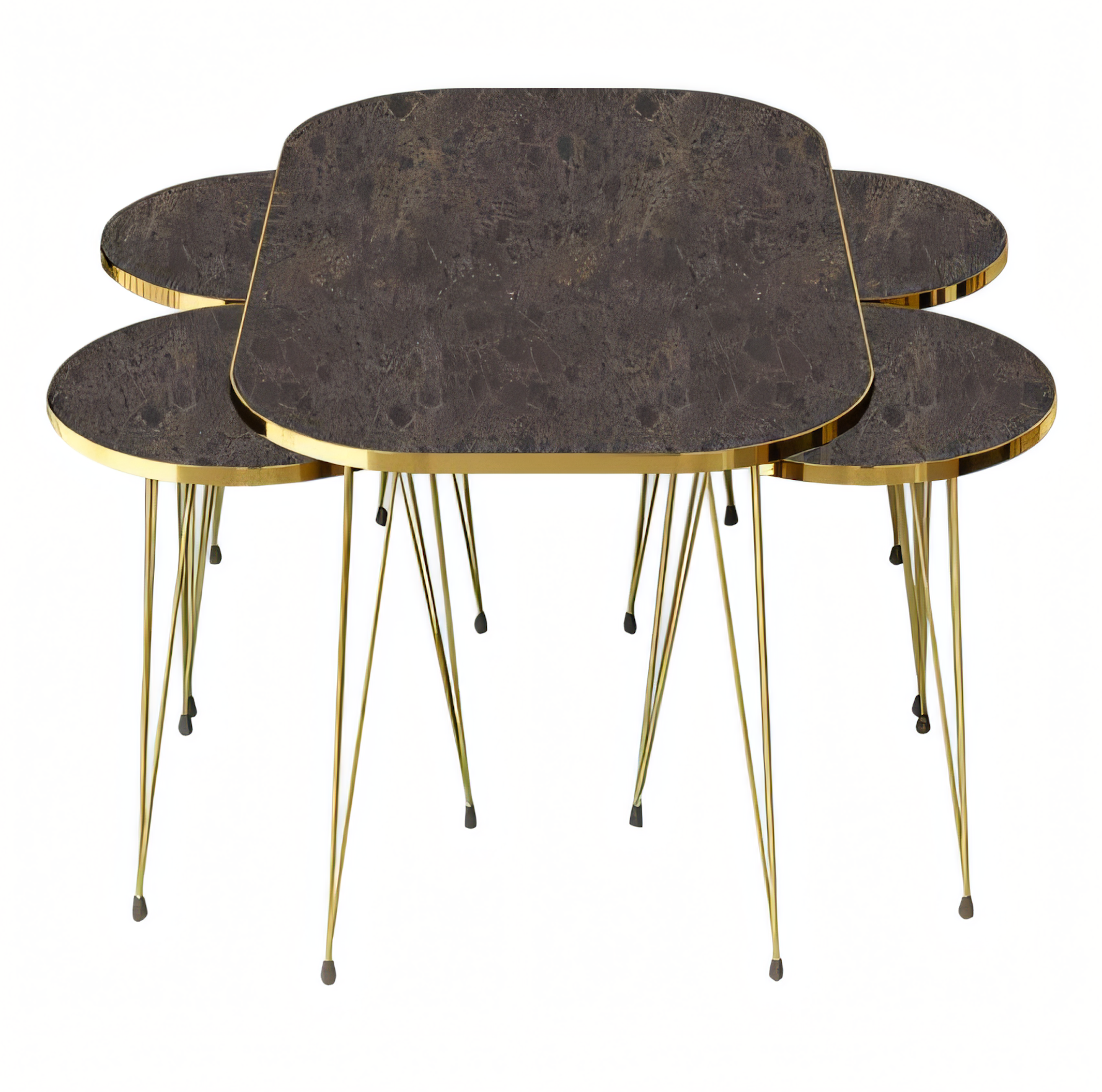 Artikel-Name: Design Couchtisch Set mit 4 Beistelltischen in Marmor-Optik und Goldenen Beinen