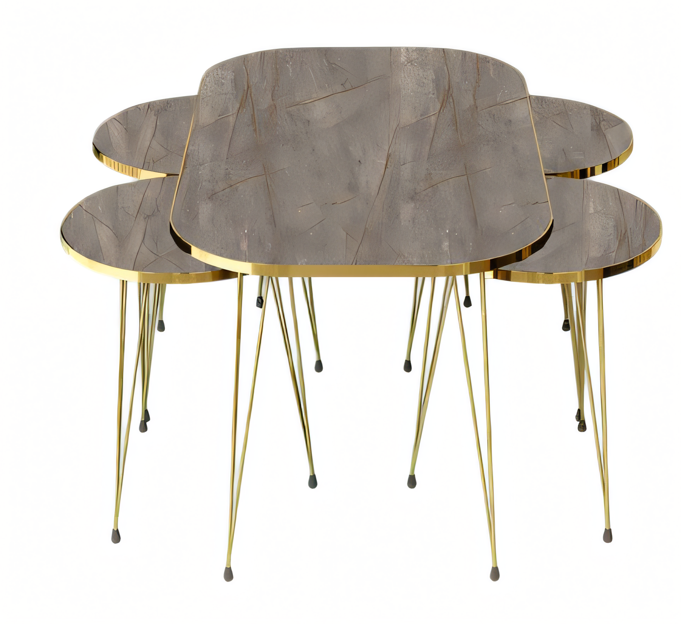 Elegantes Beistelltisch Set 4 Teile in Beton-Optik mit Goldenen Metallbeinen