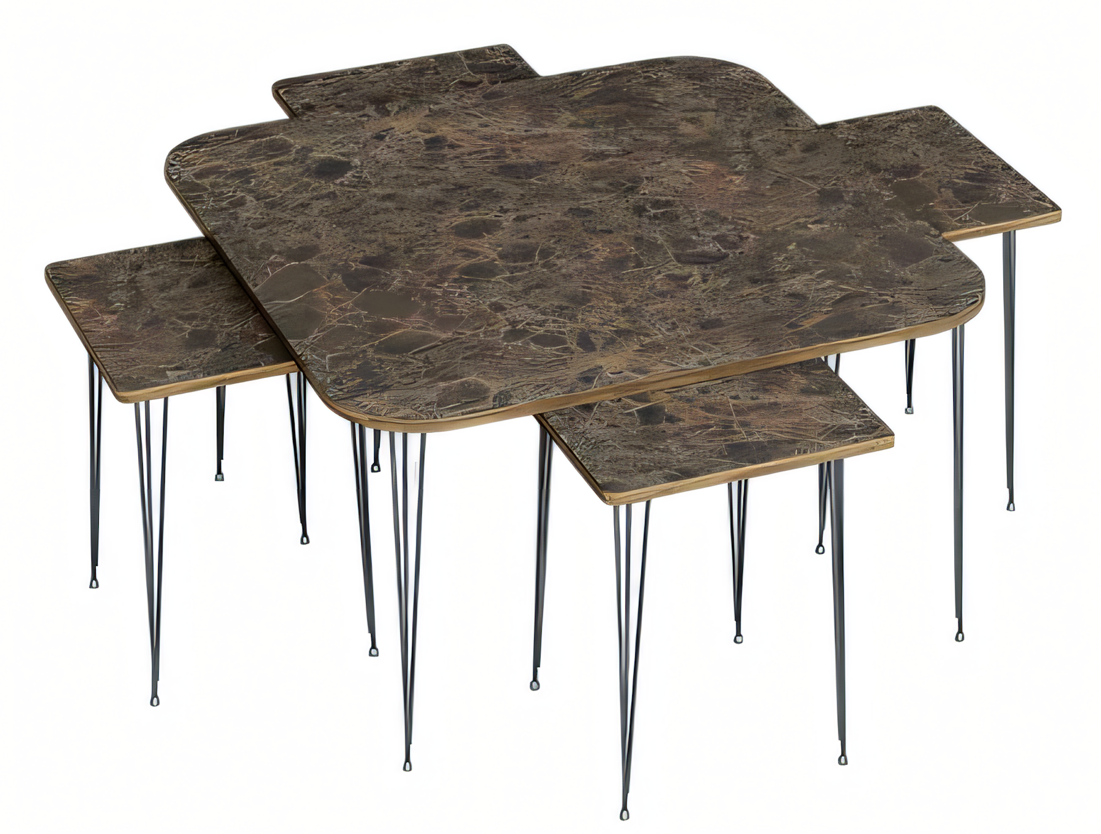 Design Satztisch Set 5-teilig – Luxus Couchtisch mit 4 Beistelltischen