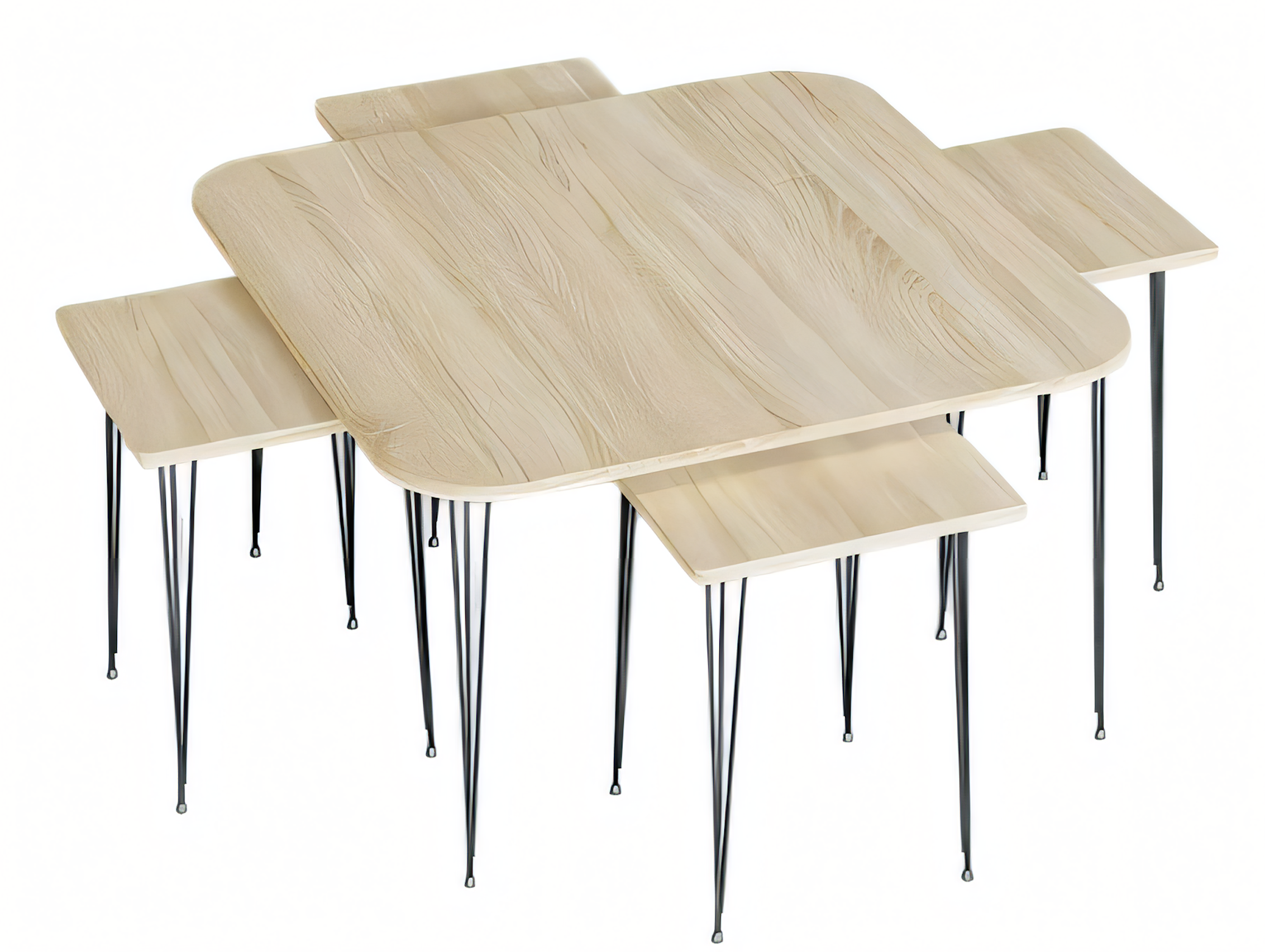 Beistelltisch Set 4 Teile in Holz-Optik mit schwarzen Metallbeinen