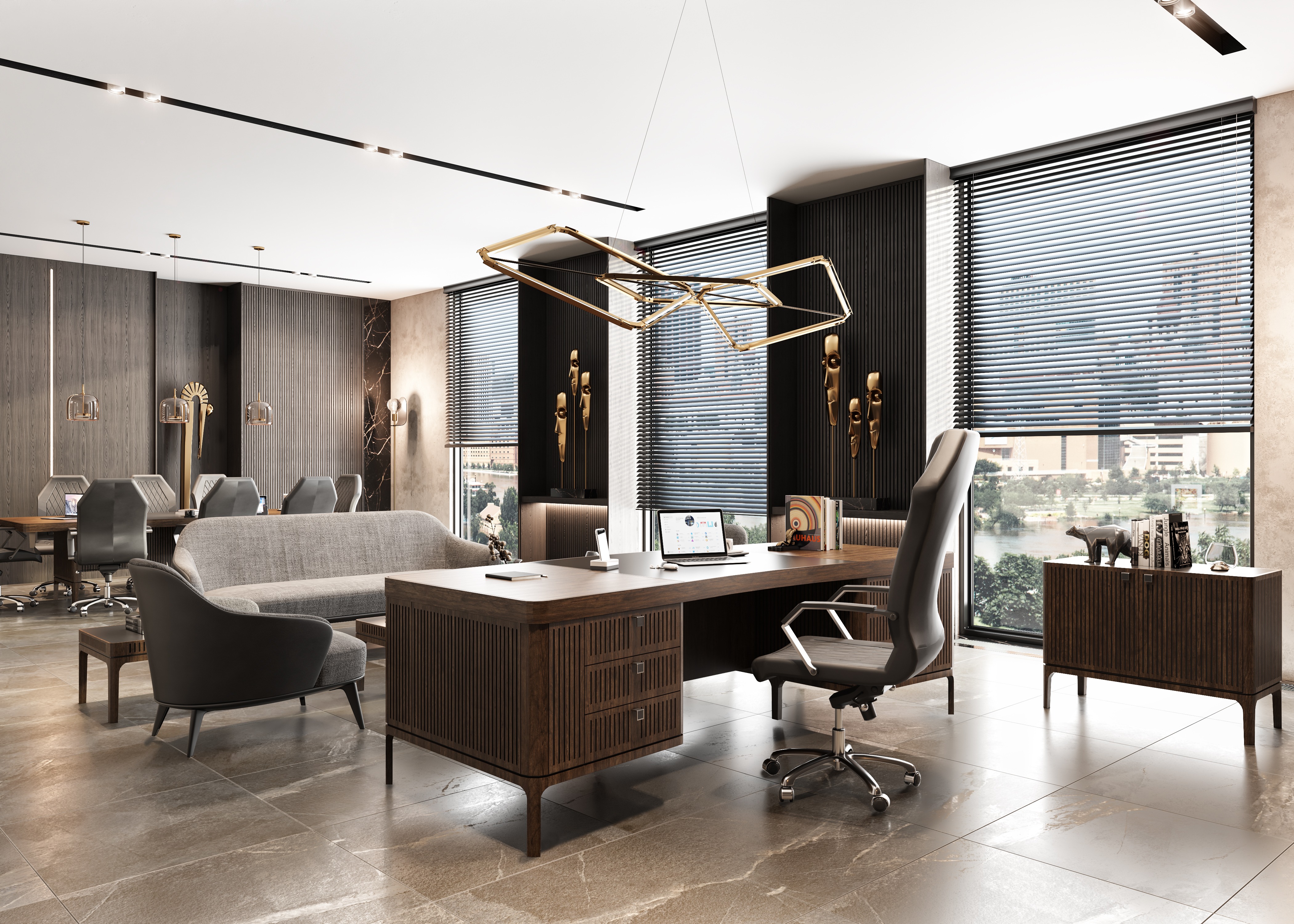 Elegantes braunes Holz-Arbeitszimmer-Set mit Schreibtisch