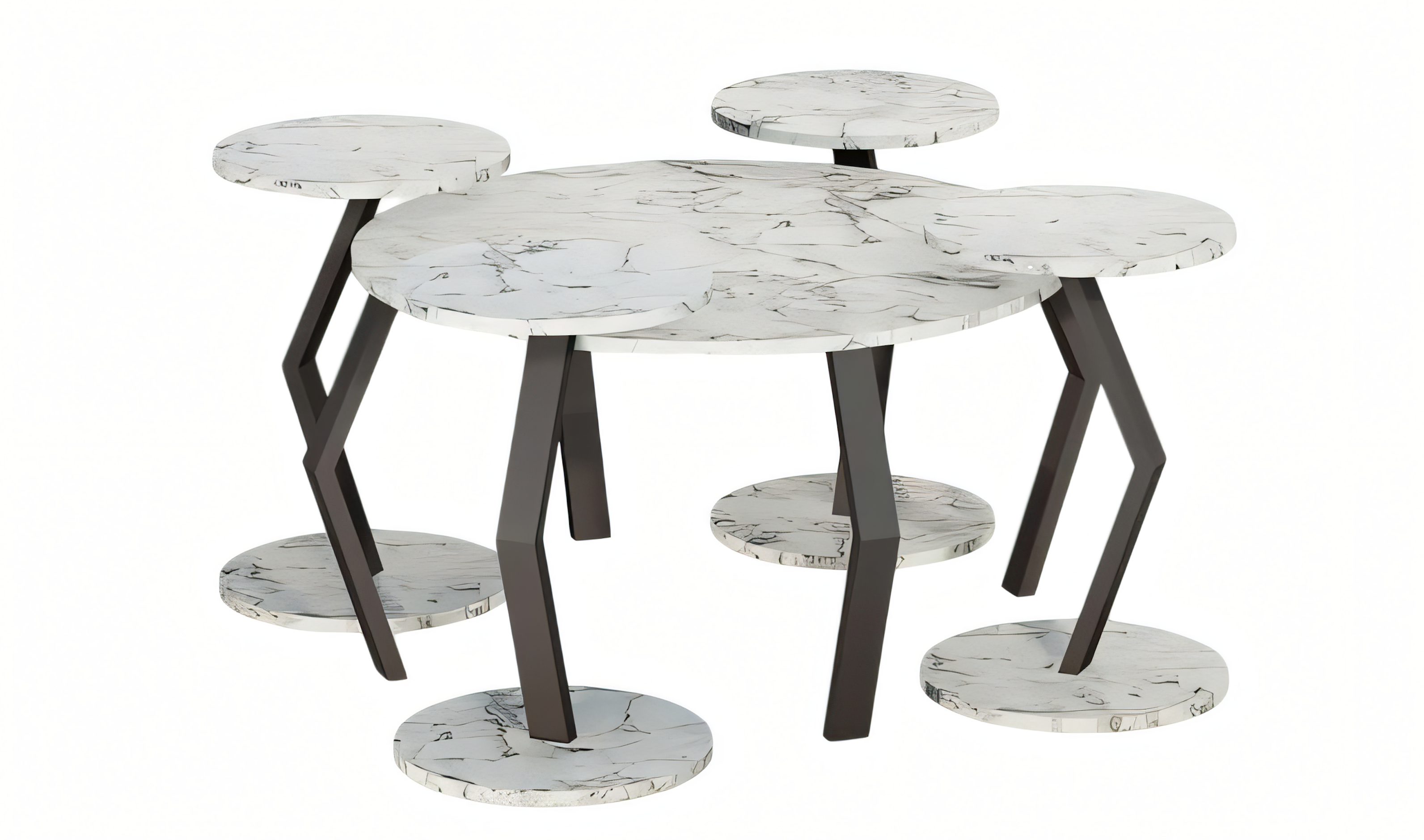 Eleganter weißer Holz-Couchtisch mit Beistelltischen im modernen Stil