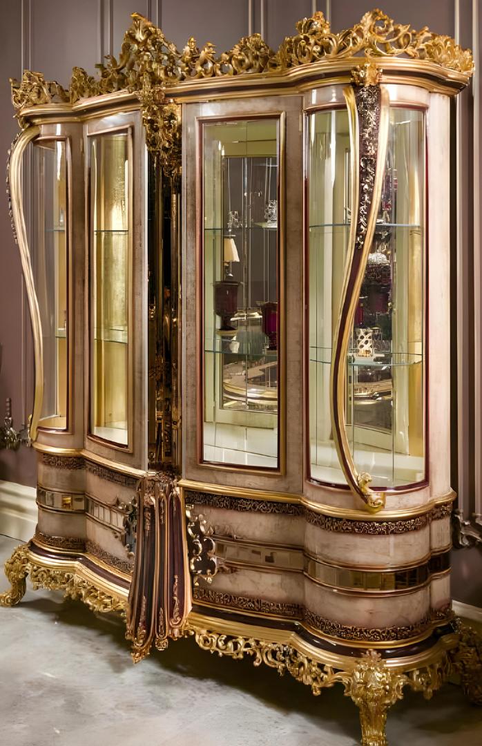 Beige Holz-Glas Vitrine im eleganten Stil