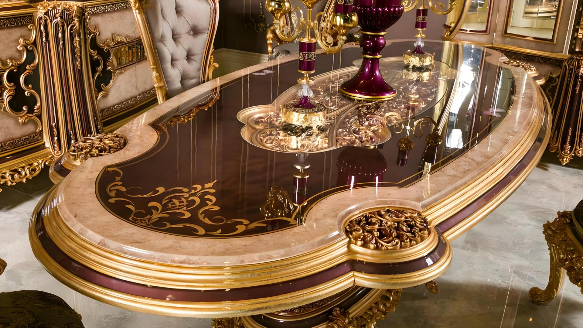 Elegantes Beiges 7-tlg. Esszimmer Set aus Holz mit Glasdetails