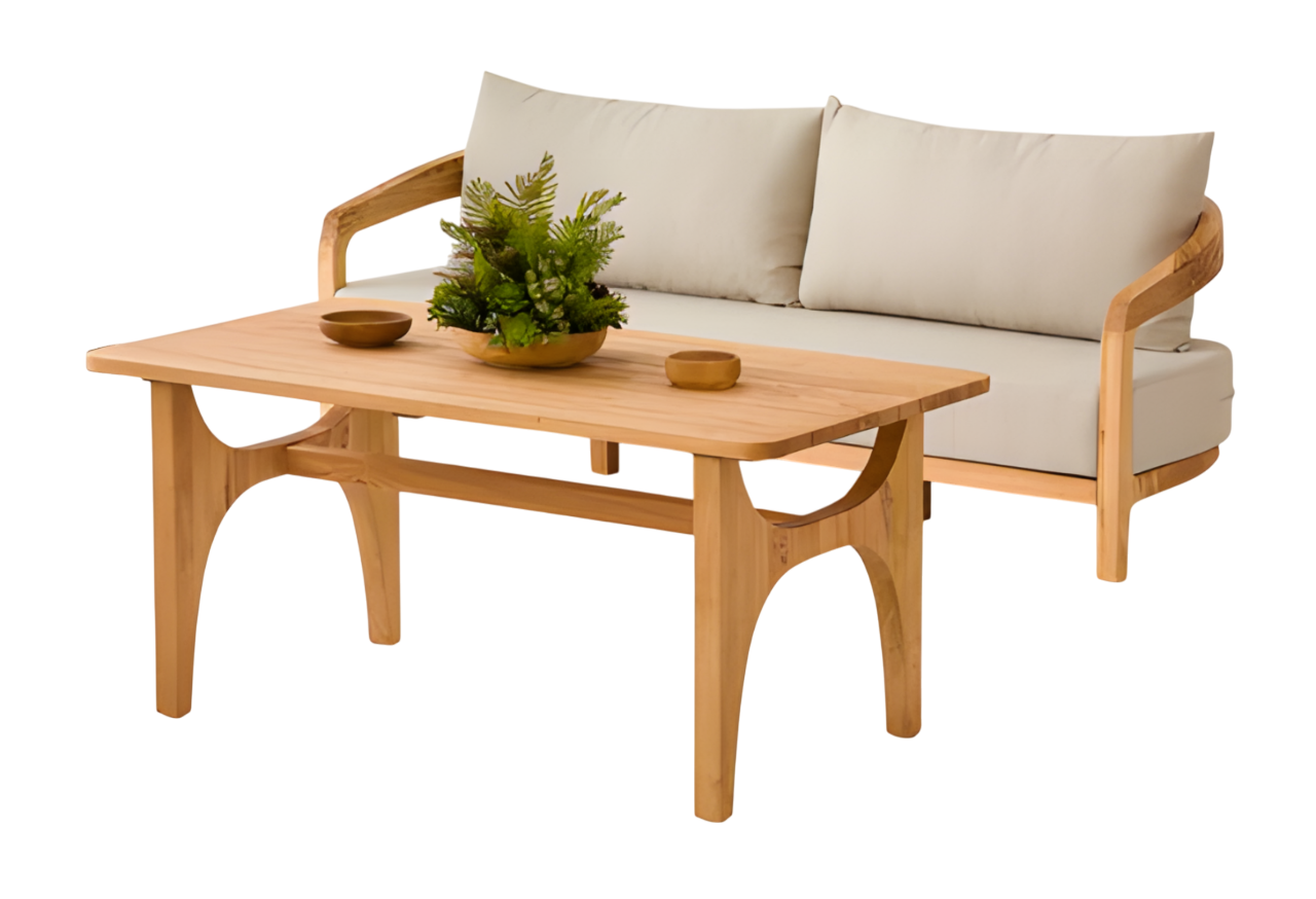 3-Sitzer Sofa Beige Holz Textil modern