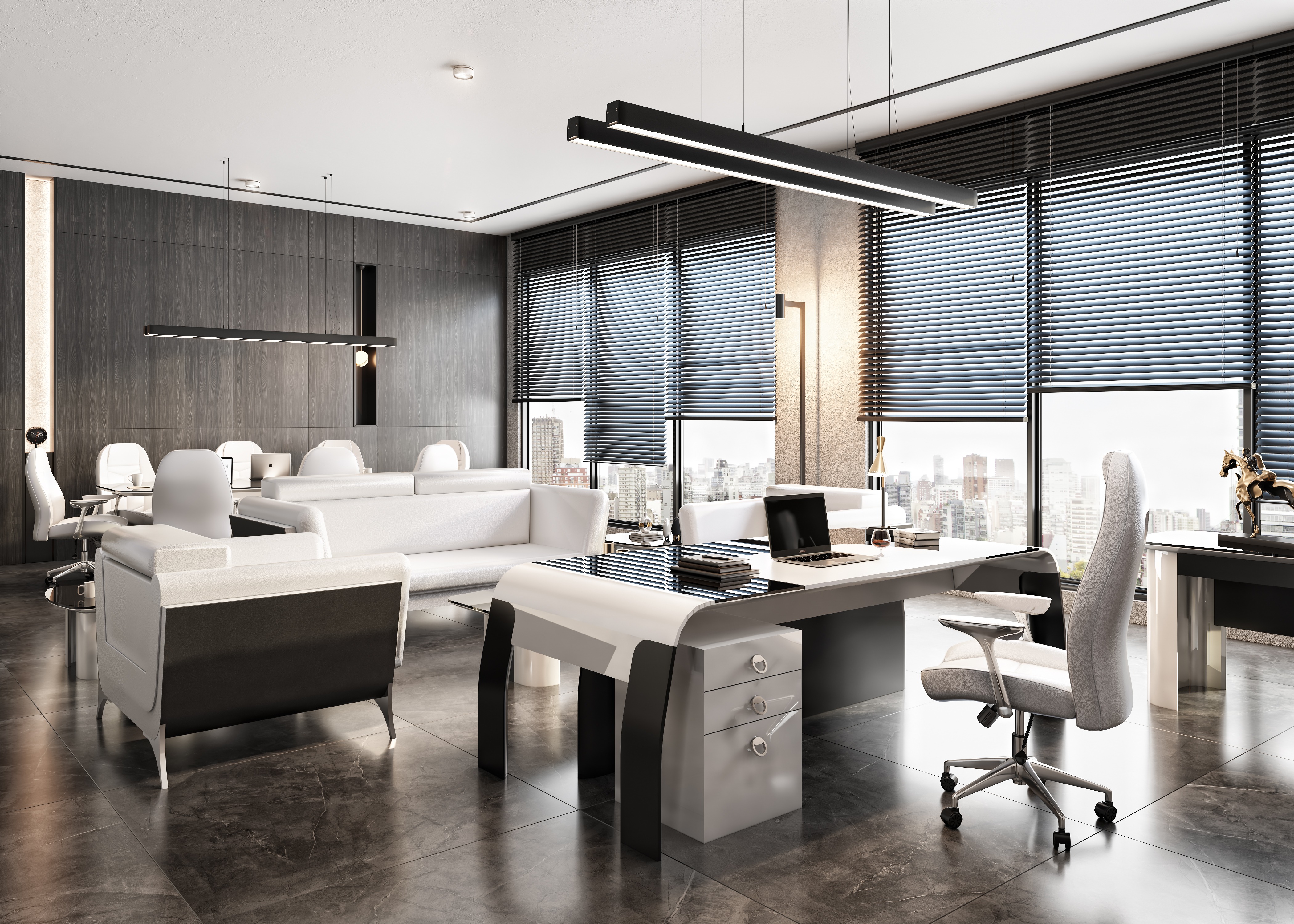 Eleganter weißer Holzarbeitszimmer-Set mit Schreibtisch und Bürostuhl