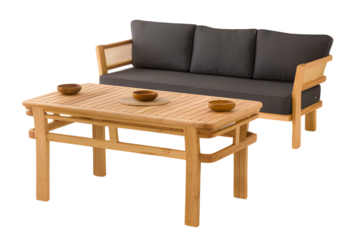 Gartenmöbel Set Schwarz aus Holz mit Sofa und Esstisch