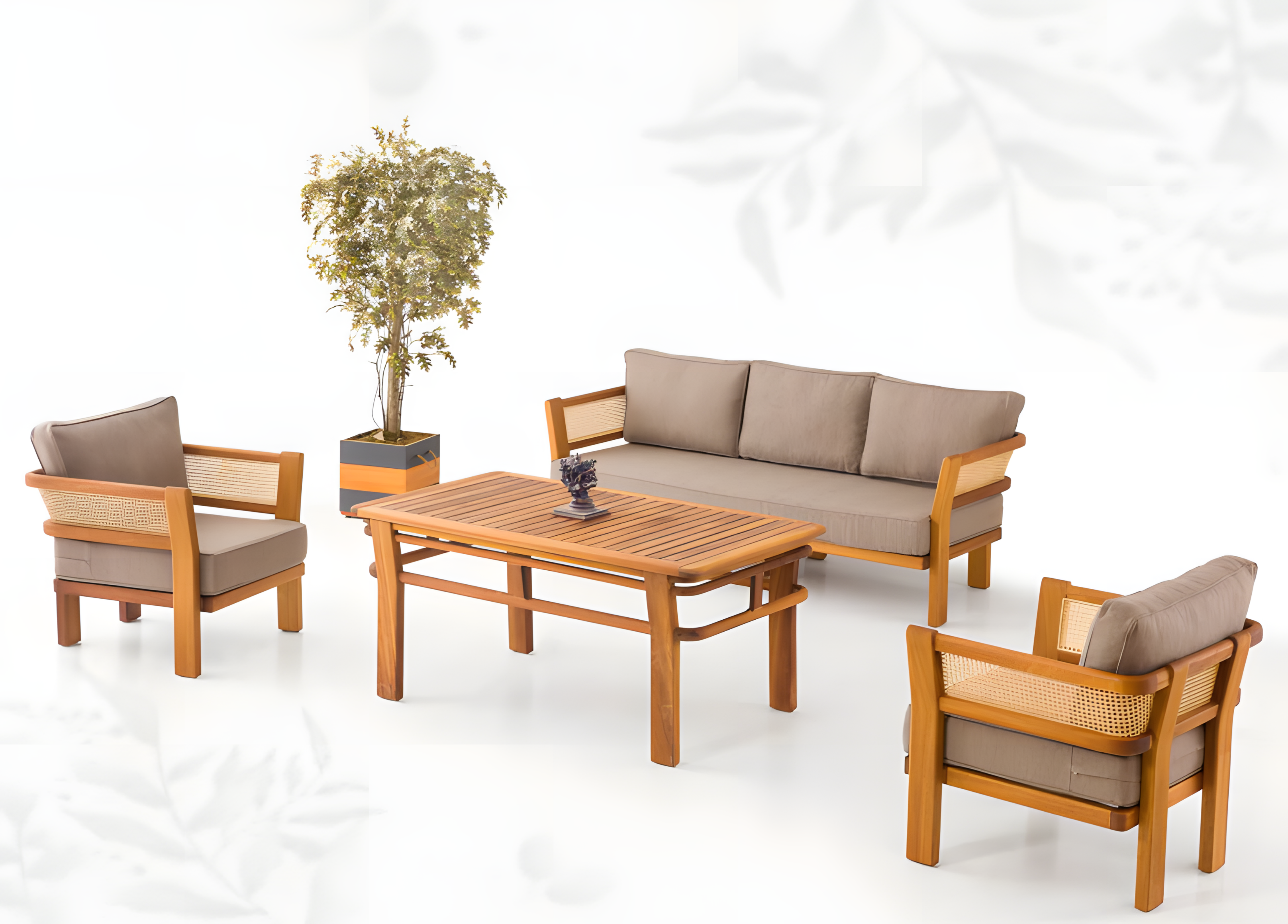 Gartenmöbel Set aus Holz und Textil in Beige – Elegantes