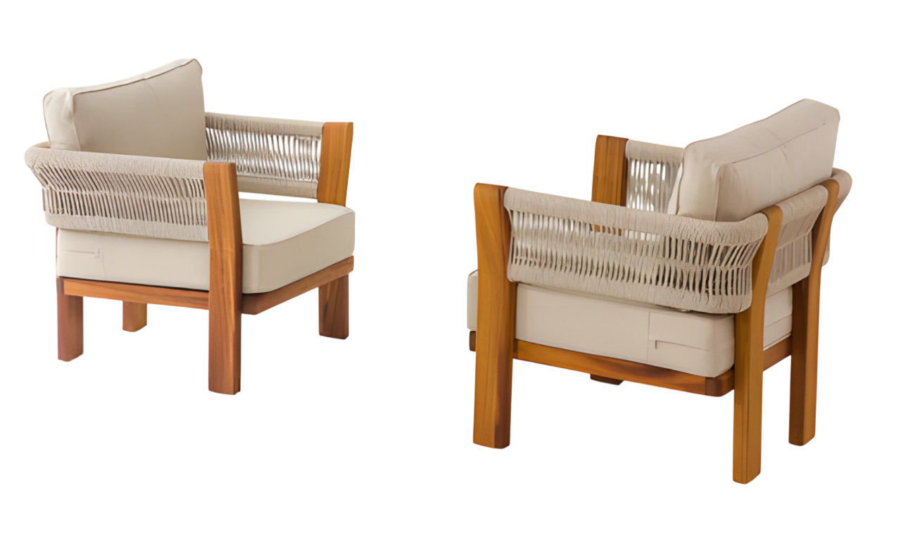 Moderne Beigen Stoffsessel aus Holz für Terrasse und Balkon