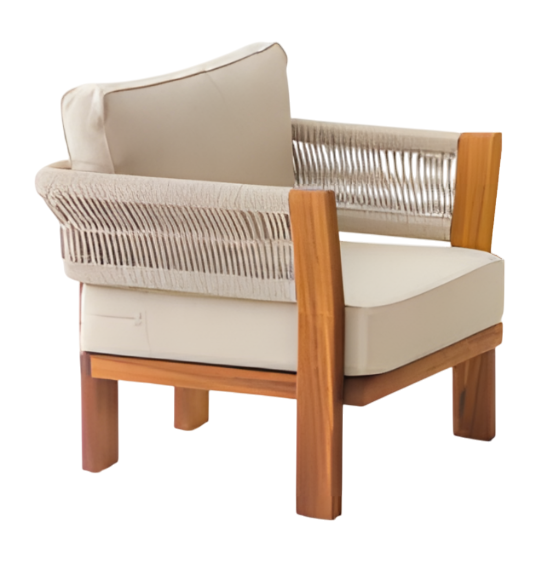 Moderner Beigen Stoffsessel aus Holz für Terrasse und Balkon