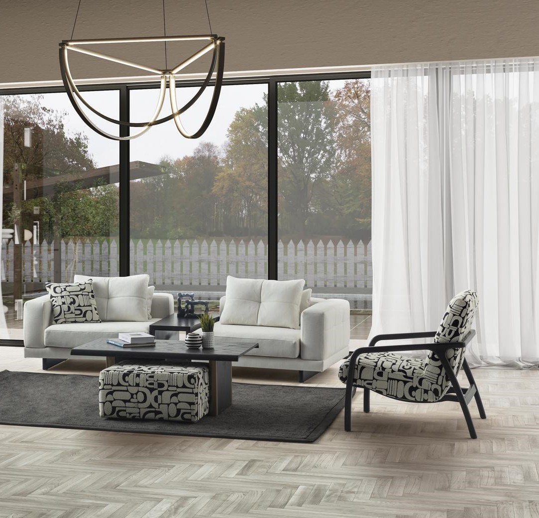 Weißes Wohnzimmer Set mit Sofa und Sessel aus Holz modern und elegant