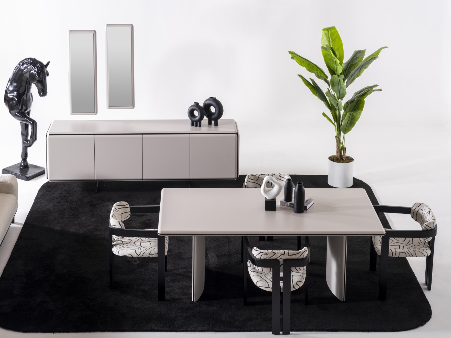 Elegantes Beiges Esszimmer Set mit Esstisch, Stühlen, Sideboard