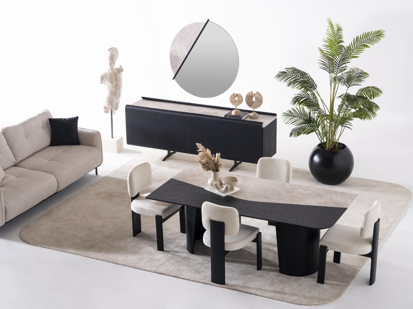 Mehrfarbiges Holz Esszimmer Set mit Esstisch, Stühlen, Sideboard