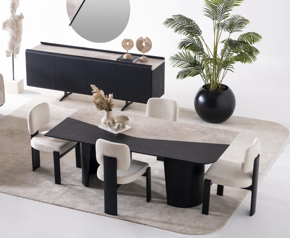 Mehrfarbiges Holz Esszimmer Set mit Esstisch und Stühlen modern