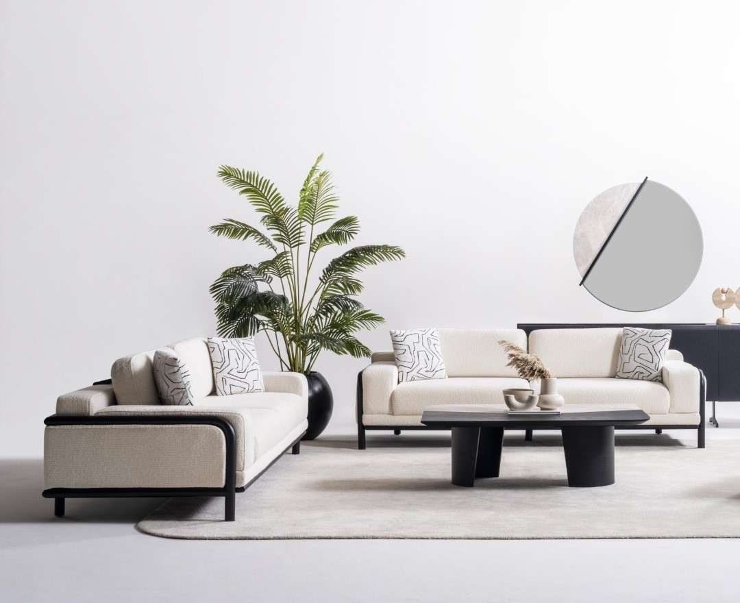 Beige Textil 3-Sitzer Sofa Set modernes elegantes Wohnzimmermöbel