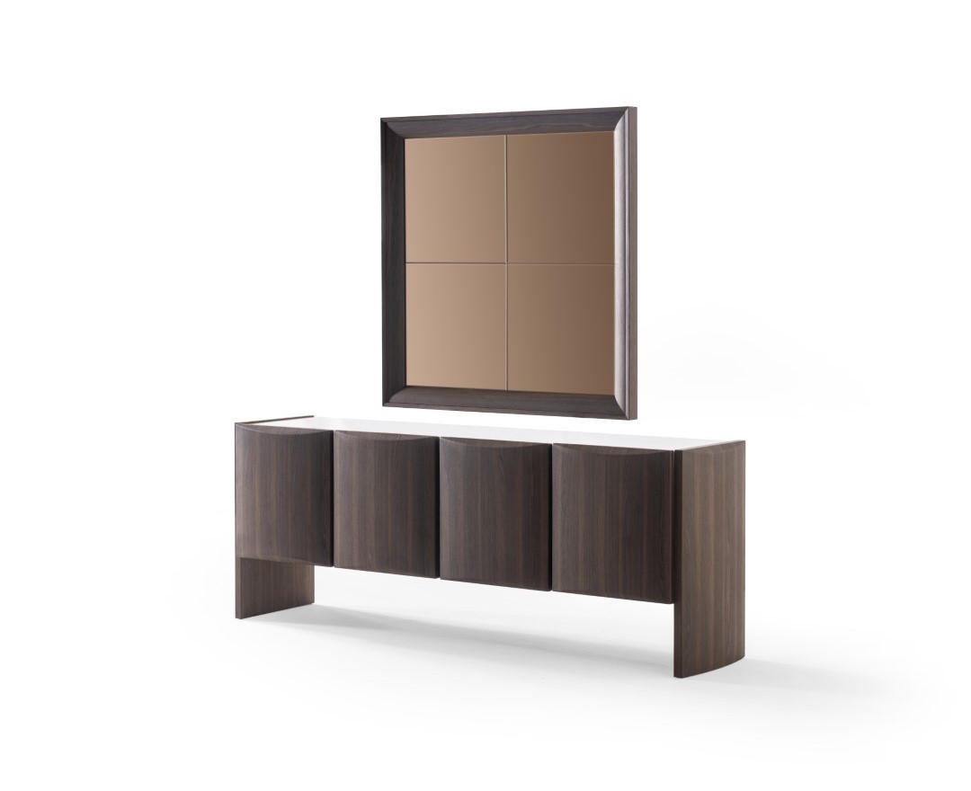 Elegantes braunes Holzsideboard mit Spiegel in modernem Design