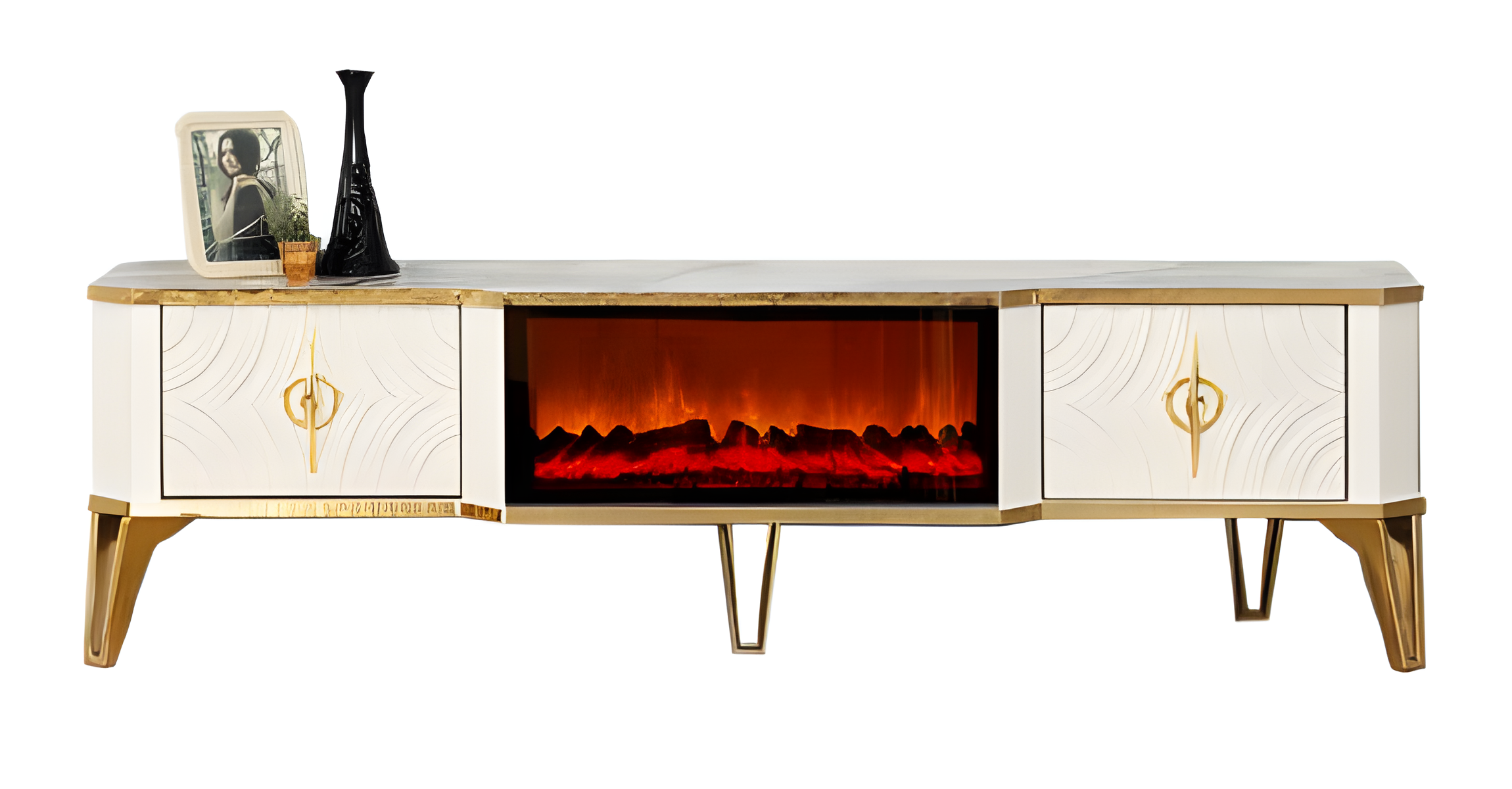 TV-Möbel mit Kaminfunktion und eleganter Beleuchtung für das Wohnzimmer