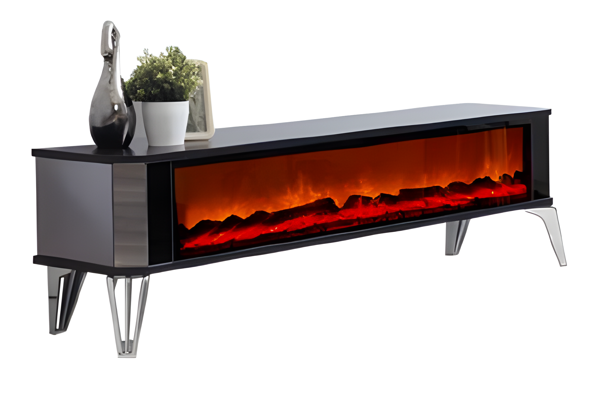 Filigraner TV-Schrank aus Melaminplatte mit seitlichen Glaselementen