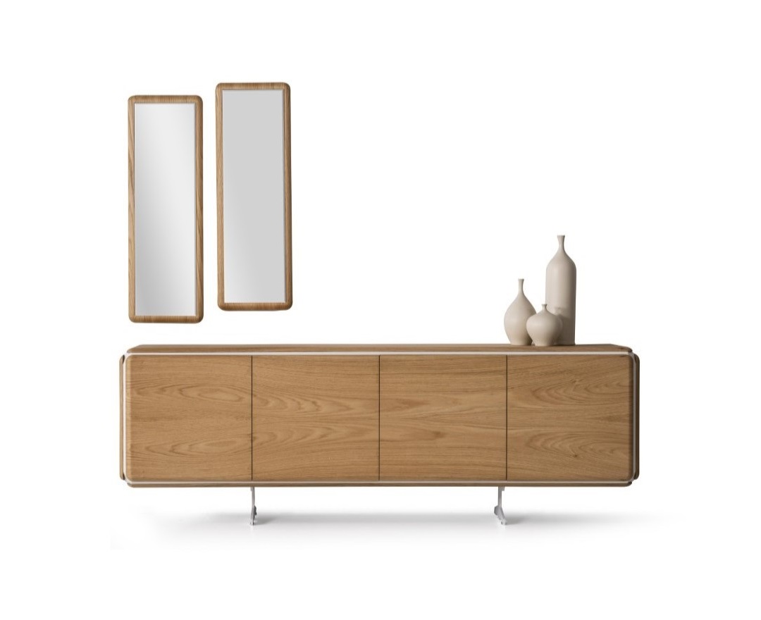Elegantes braunes Holz-Set mit Sideboard und Spiegel für Esszimmer