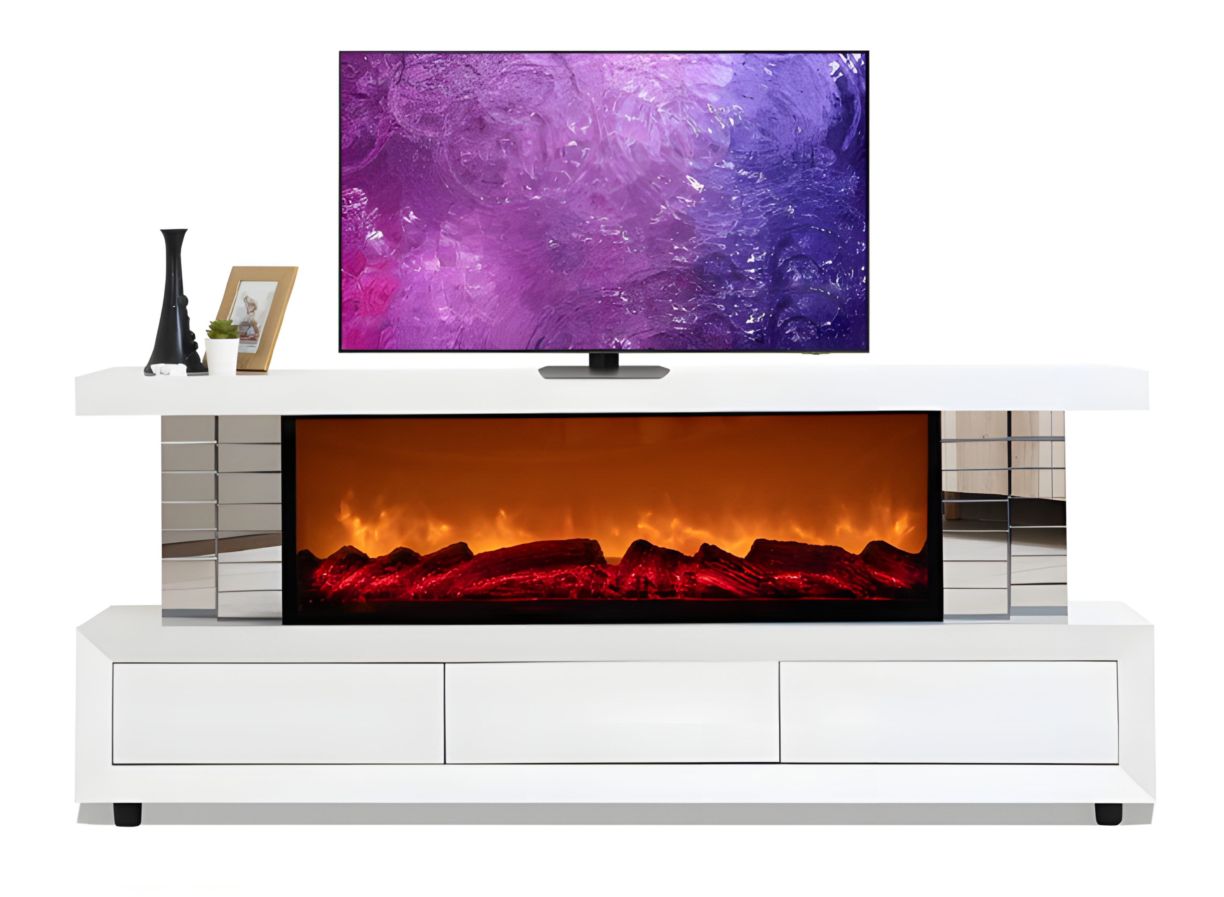 Hochwertiger TV-Lowboard mit Bluetooth-Musik und integriertem Kamin