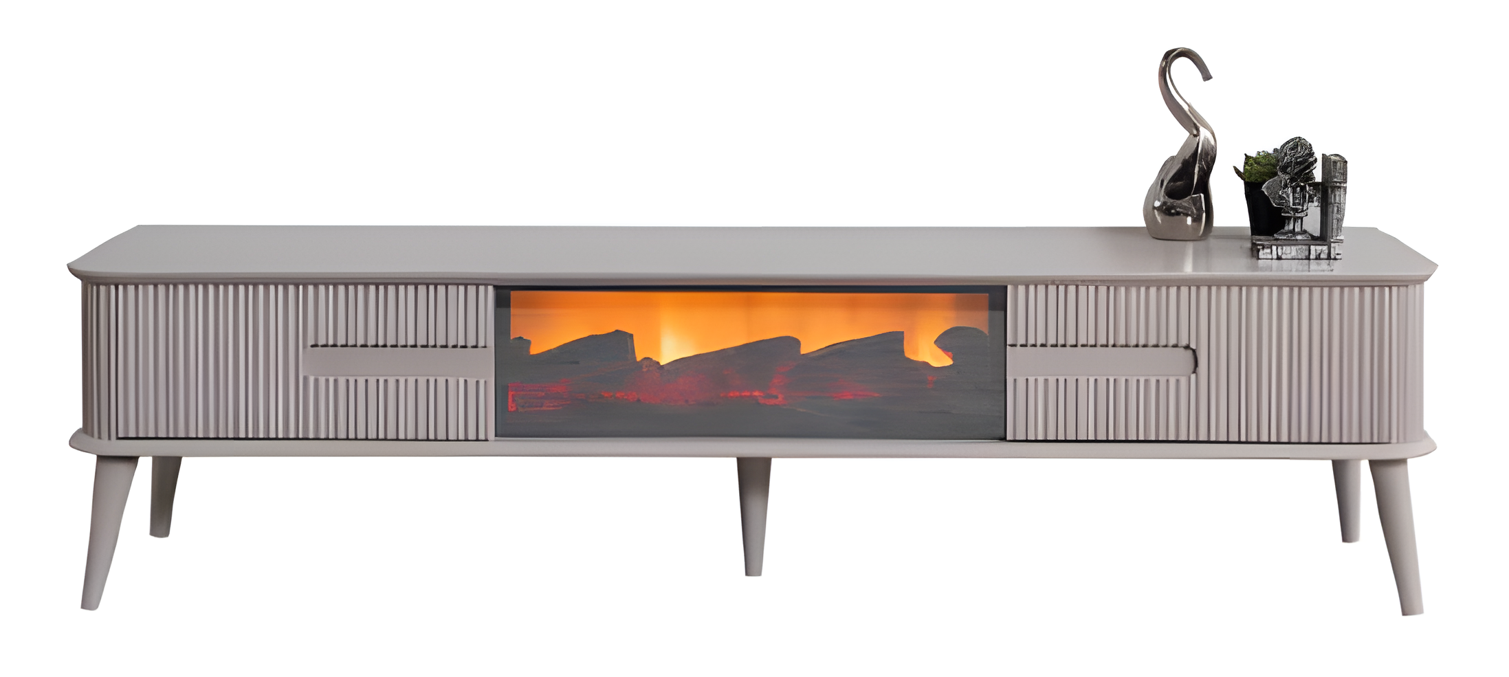 Minimalistischer TV-Lowboard mit ungewöhnlicher geriffelter Front