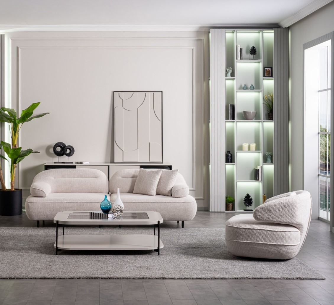 Wohnzimmer-Set, das eine Atmosphäre schafft Gemütliches Zentrum Ihres Zuhauses