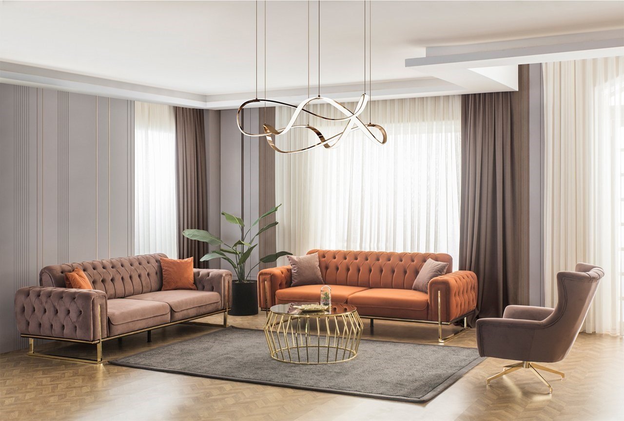 Sofa-Set in stilvollem Design Interieur voller Eleganz