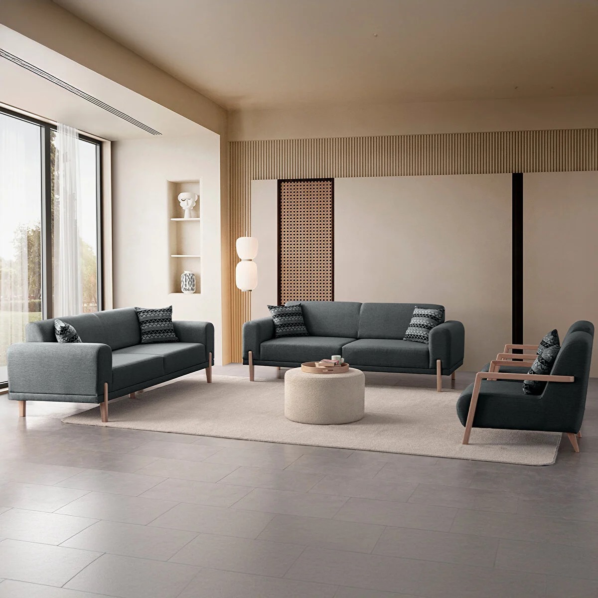Gemütliches Interieur – Sofas und Sessel im gleichen Stil