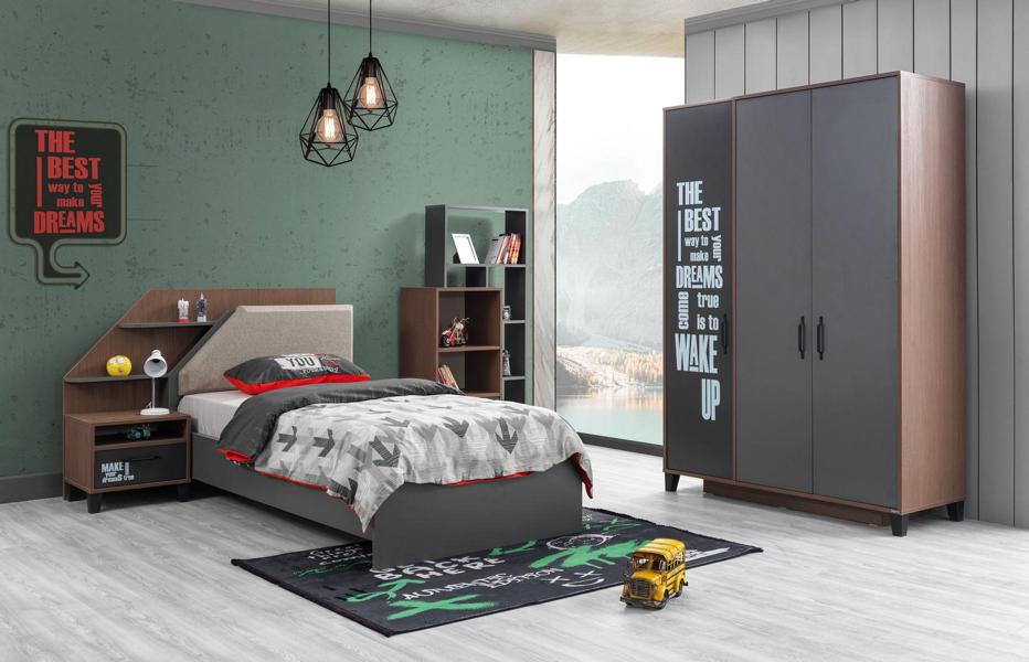 Modern Kinderzimmer Set Kinderbett Nachttisch Kleiderschrank Top-Qualität Grau