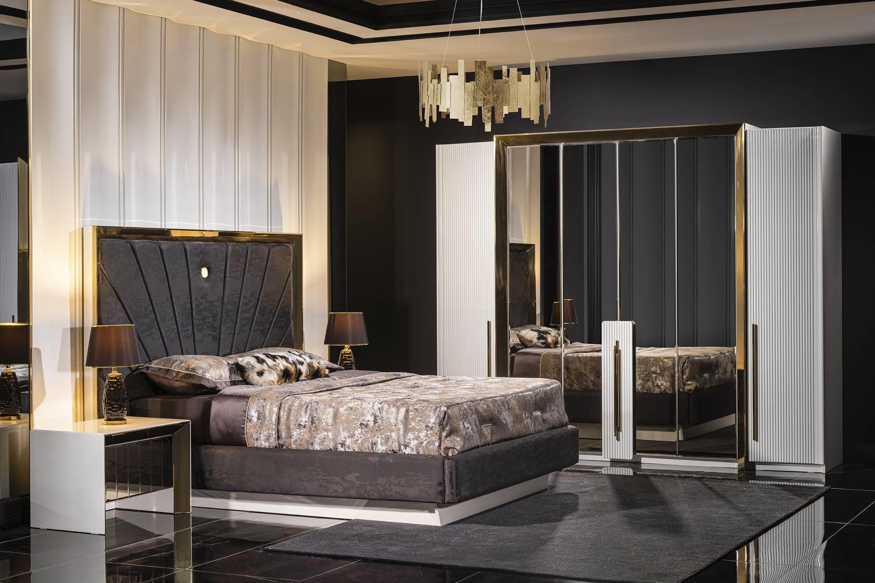 Modernes Schlafzimmer Set Bett mit 2 Nachttischen und Kleiderschrank Luxus