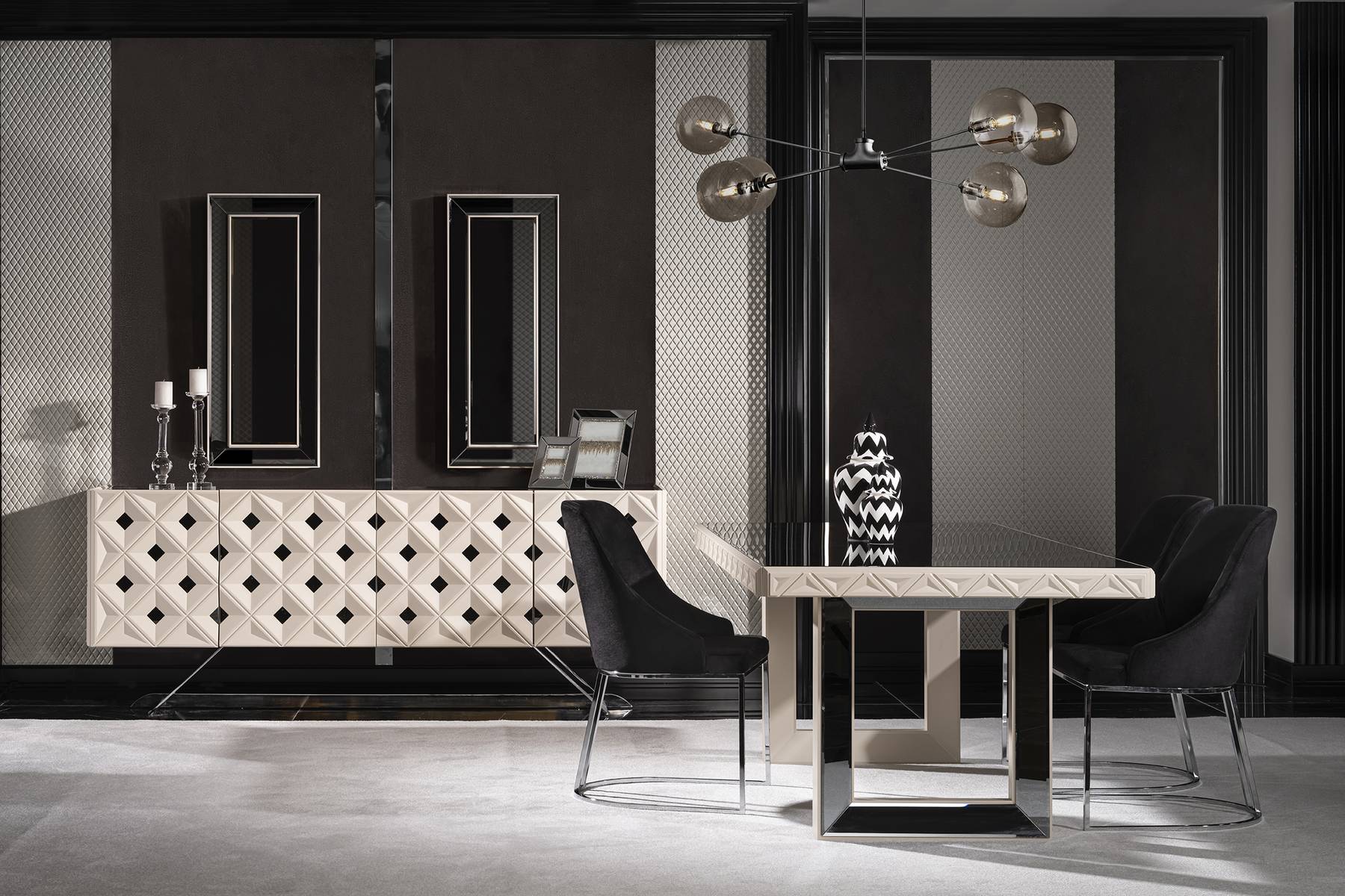 Esszimmer set Luxus Esstisch 4x Stühle Sideboard modern Spiegel Hochwertig Möbel