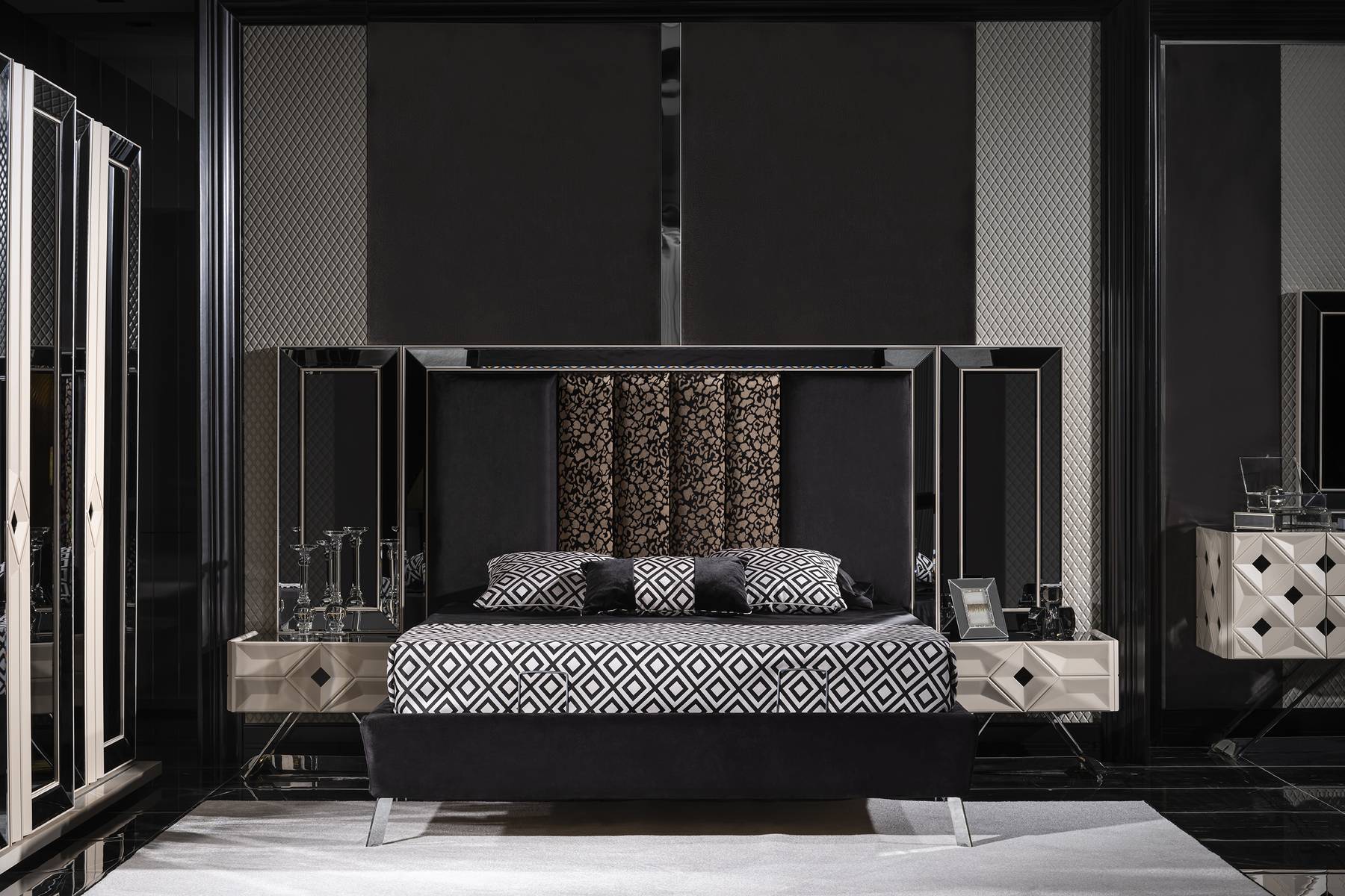 Design Komplett Möbel Moderne Schlafzimmer Bett 2x Nachttische Hochwertig