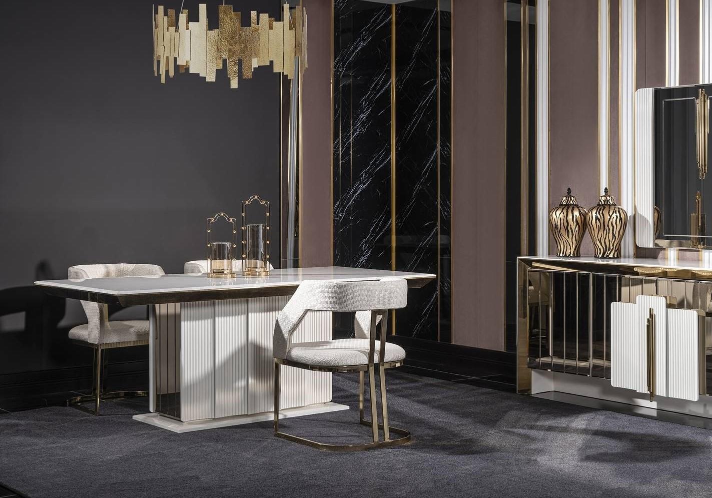 Modern Einrichtung Weiß Set Möbel Esstisch 4х Stühle Design Hochwertig Möbel