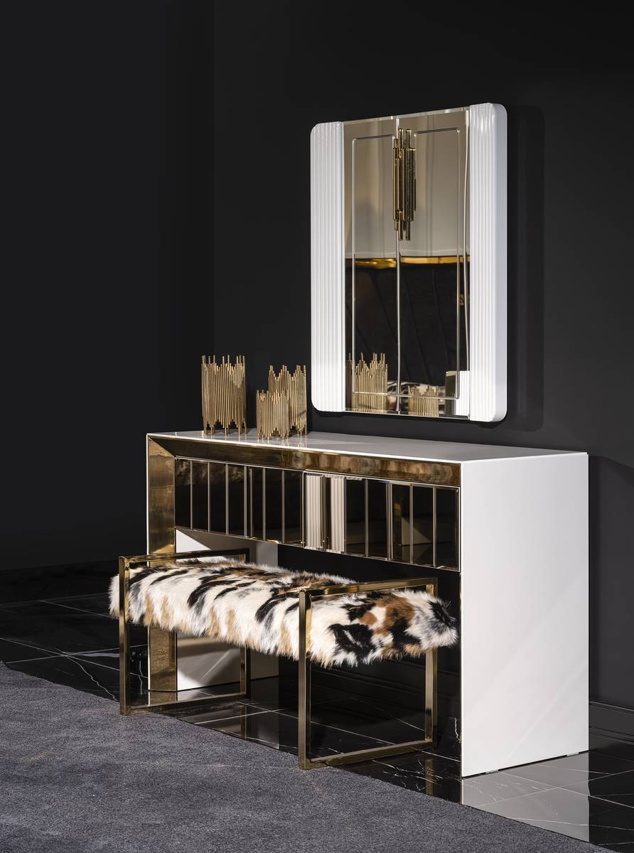 Schminktisch mit Spiegel Weiß Hochwertig Luxus Konsole Kommode Schlafzimmer