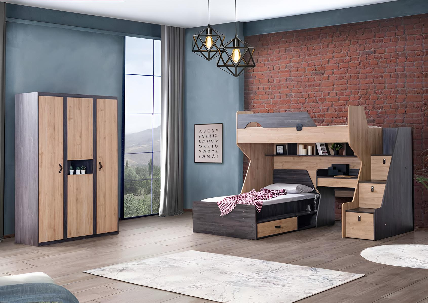 Funktionales Etagenbett Set mit Stauraum und Schreibtisch für Kinder