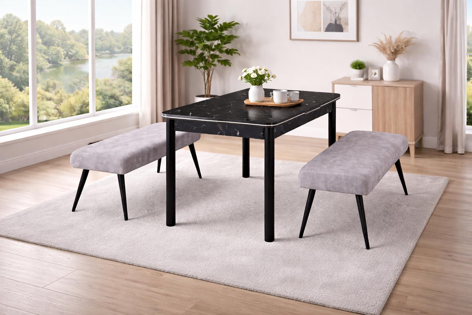 Tisch Bank Esszimmer Stil modern Farbe grau neu weich bequem Quadratisch