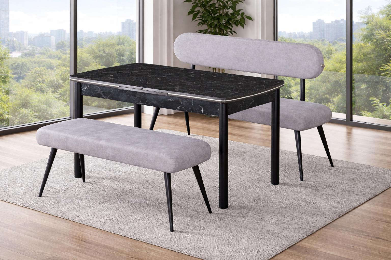 Tisch Bank Bank mit Ruckenlehne Esszimmer Stil modern Farbe grau neu