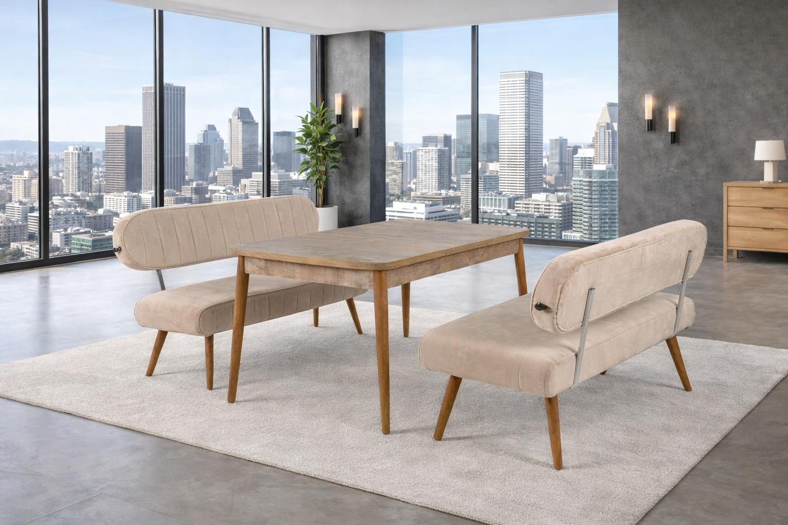 Esstisch Bank mit Rückenlehne Esszimmer Stil modern Farbe braun kompakt