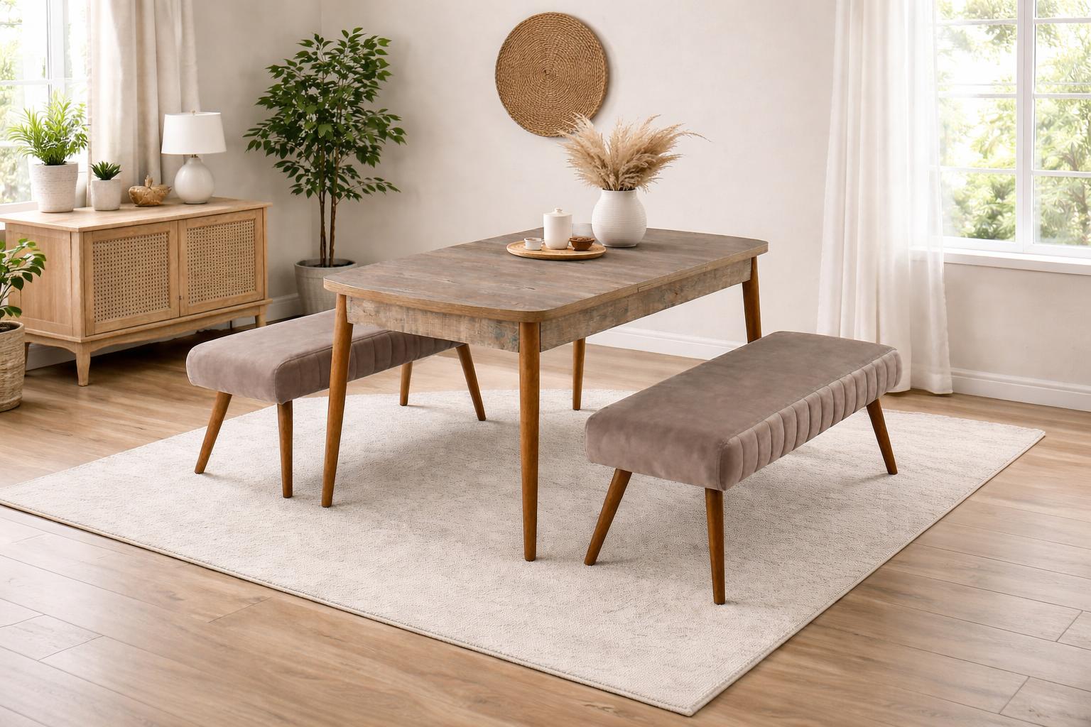 Esstisch Bank Esszimmer Stil modern Farbe braun kompakt Vielseitigkeit