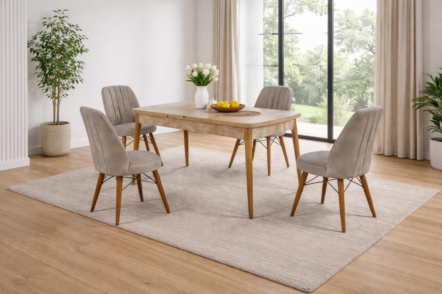 Esstisch 4x Stühle Esszimmer Stil modern Farbe braun quadratisch bequem