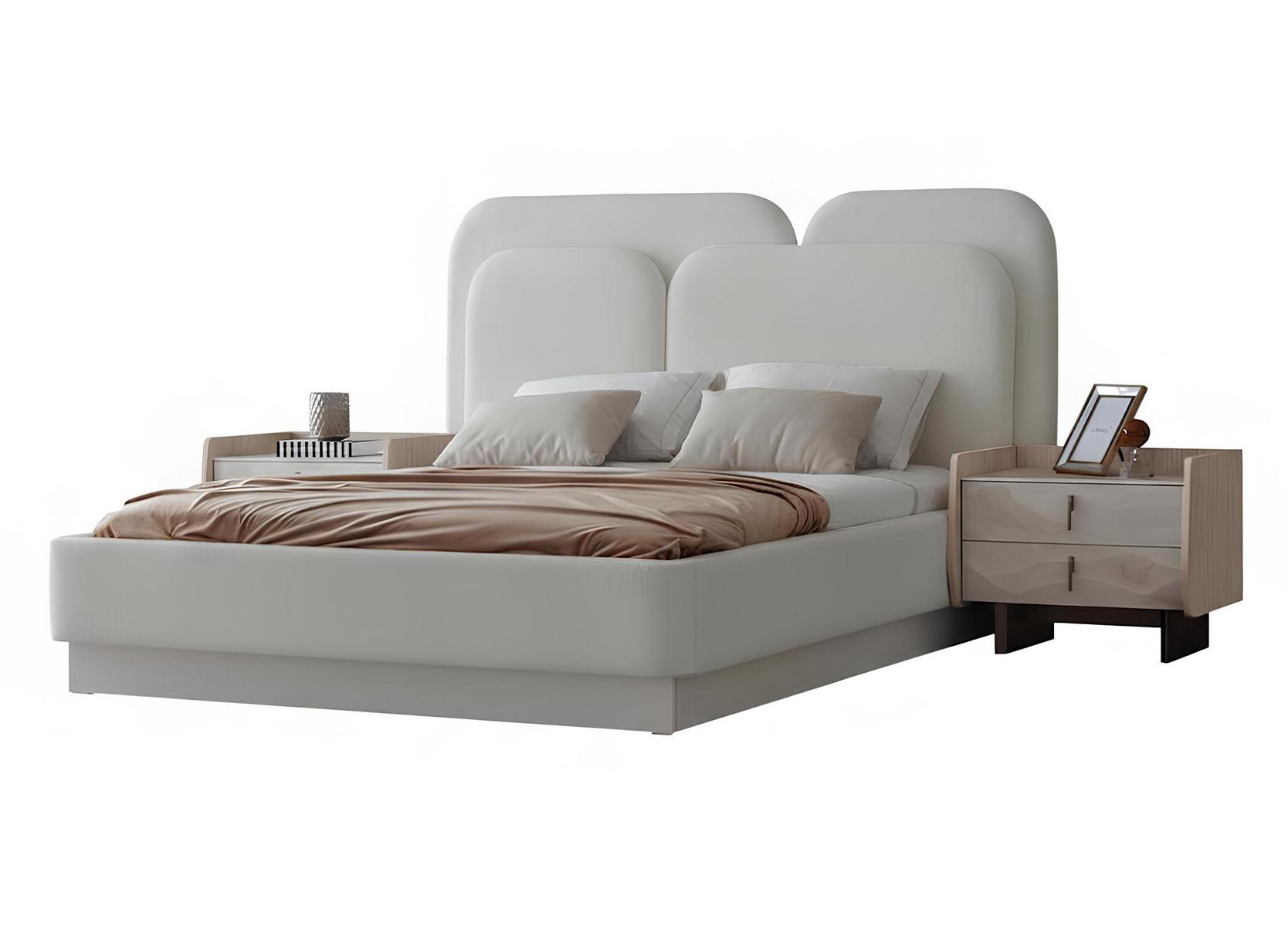 Schlafzimmer-Set Nachttisch Bett Weiß Moderner Stil Gepolstertes Kopftei