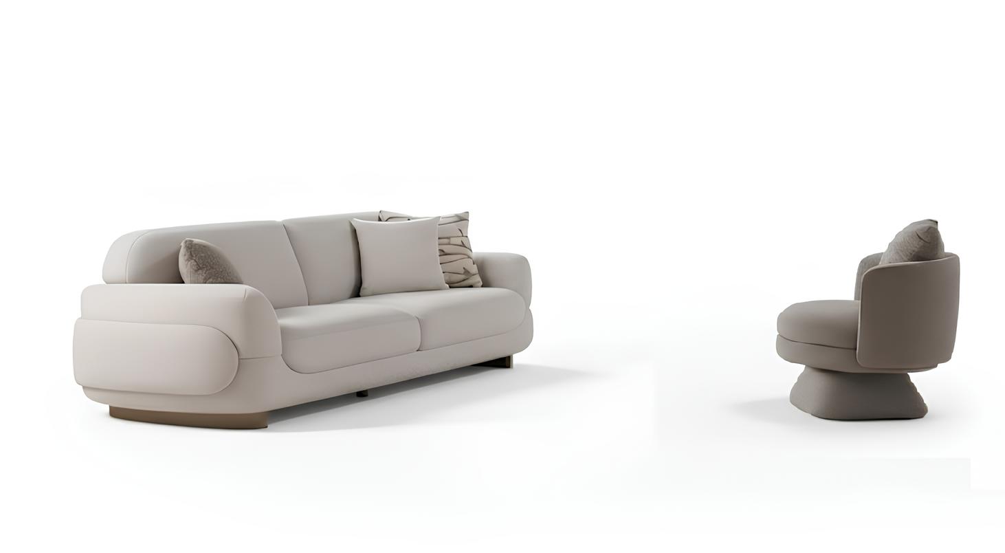 Sofa-Set Sofa Sessel Moderner Stil Weiße Grau Farbe Weiche Armlehnen