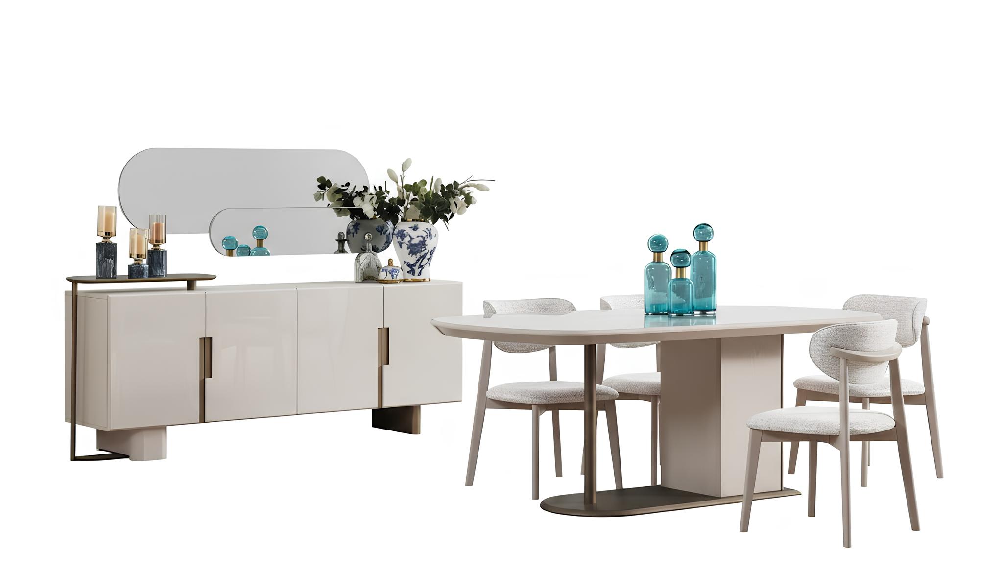 Esszimmer-Set Tisch Konsoltisch Spiegel Beige Farbe Moderner Stil Neu