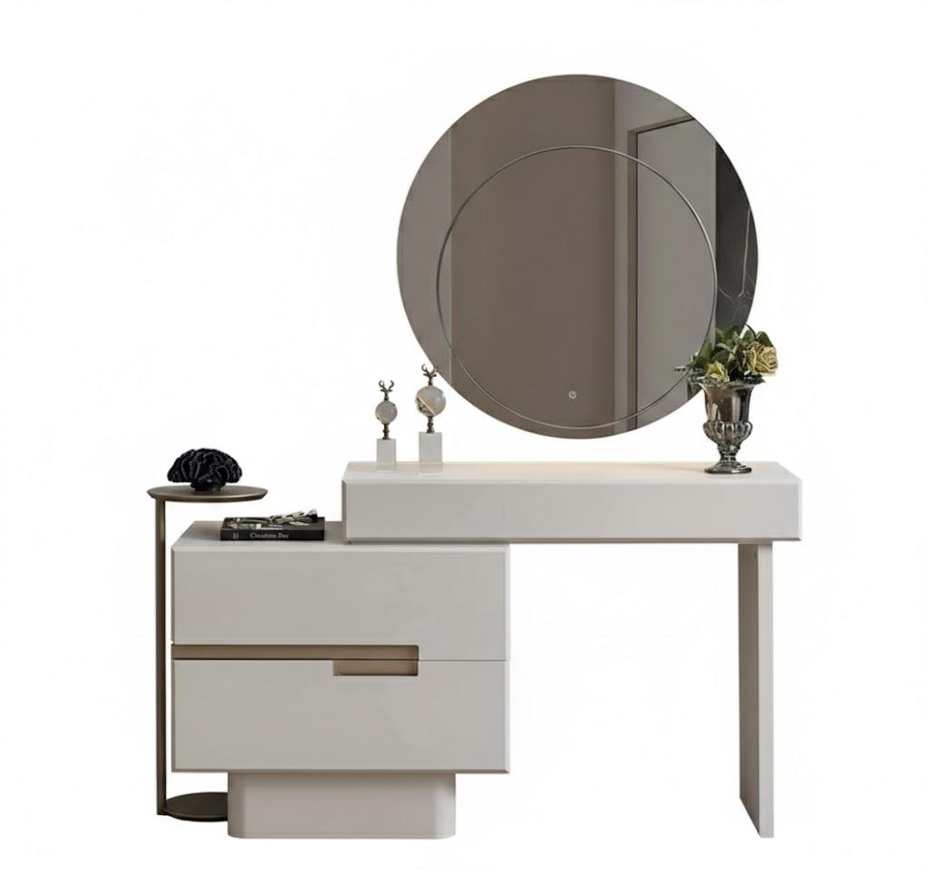 Kommode-Set Kommode Spiegel Holzrahmen Rundspiegel Holzfüße Neu