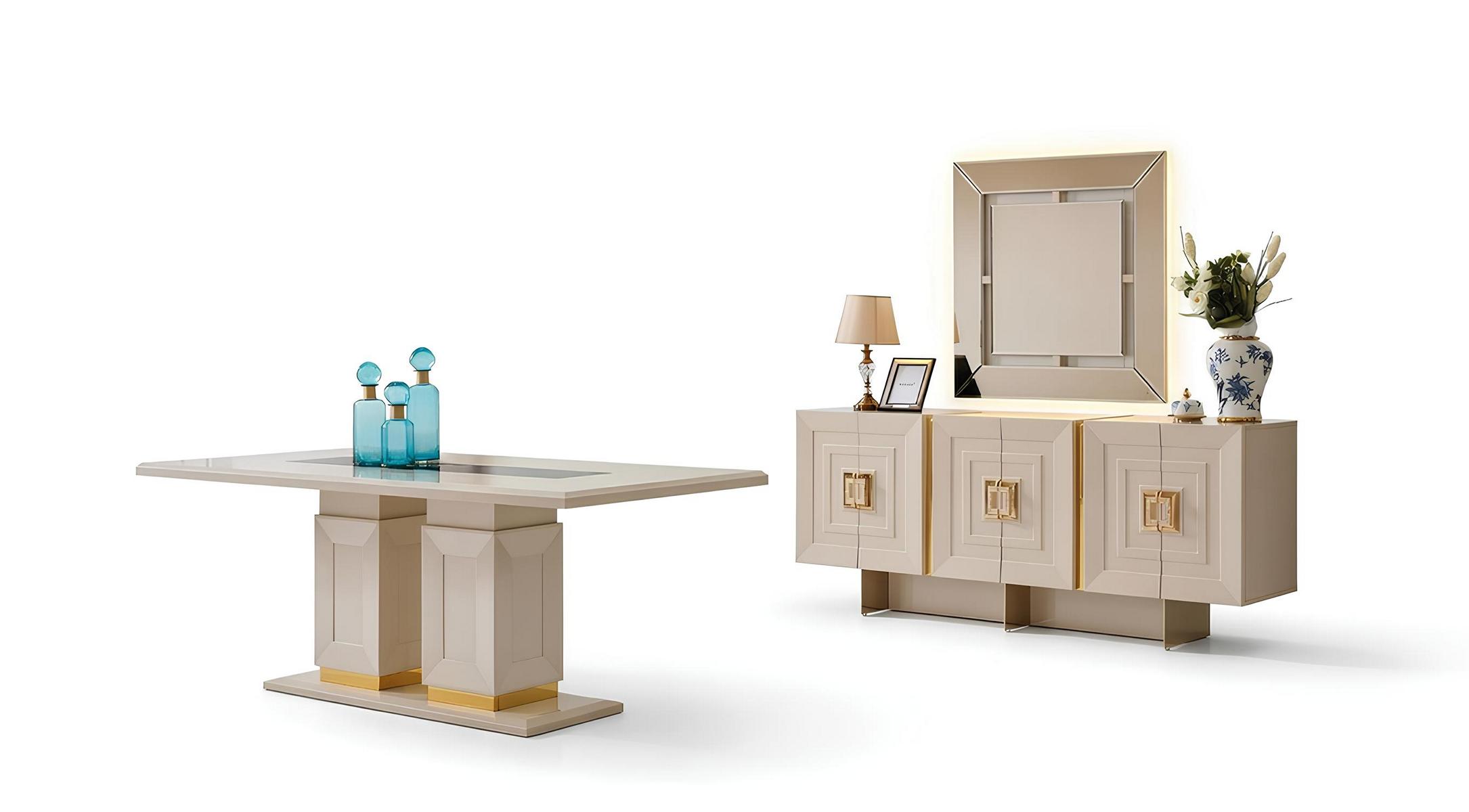 Esszimmer-Set Tisch Konsoltisch Spiegel Beige Farbe Moderner Stil Neu