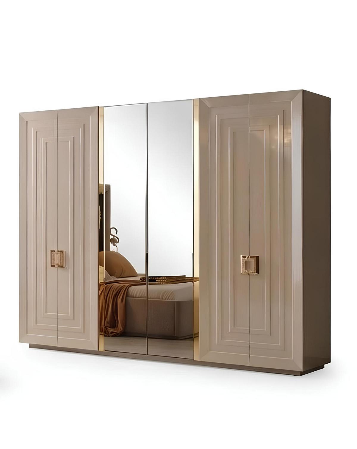 Kleiderschrank Beige Farbe Moderne Stil Holzrahmen Spiegelfassade Neu