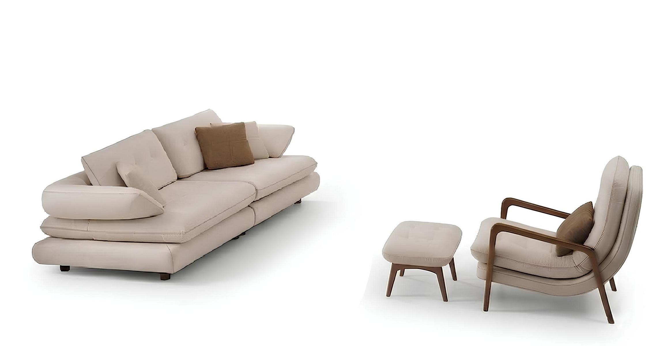Sofa-Set Sofa Sessel Puff Weiß Braun Moderner Stil Weiche Armlehnen