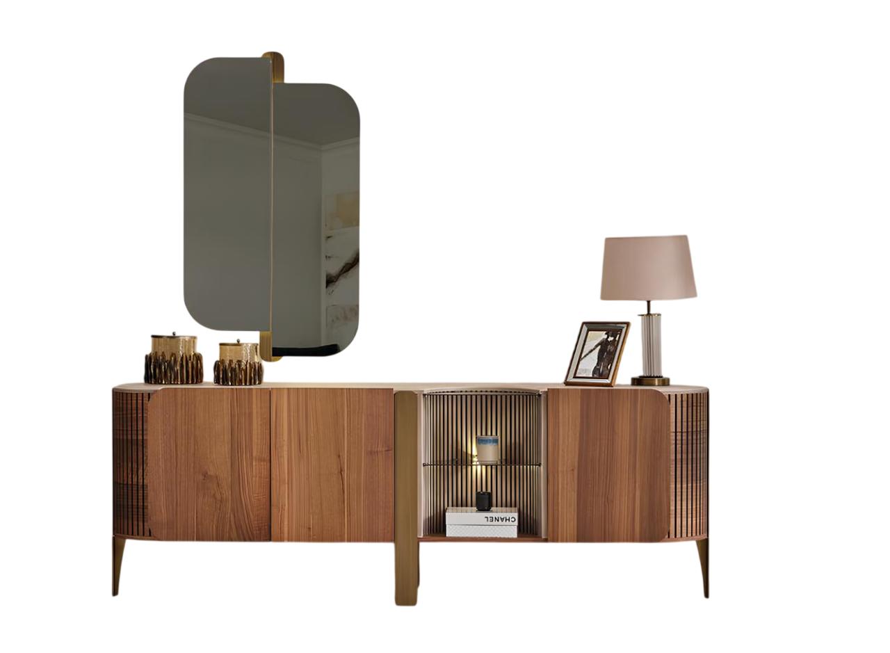Konsoltisch-Set Konsoltisch Spiegel Braun Moderner Stil Holzrahmen Neu