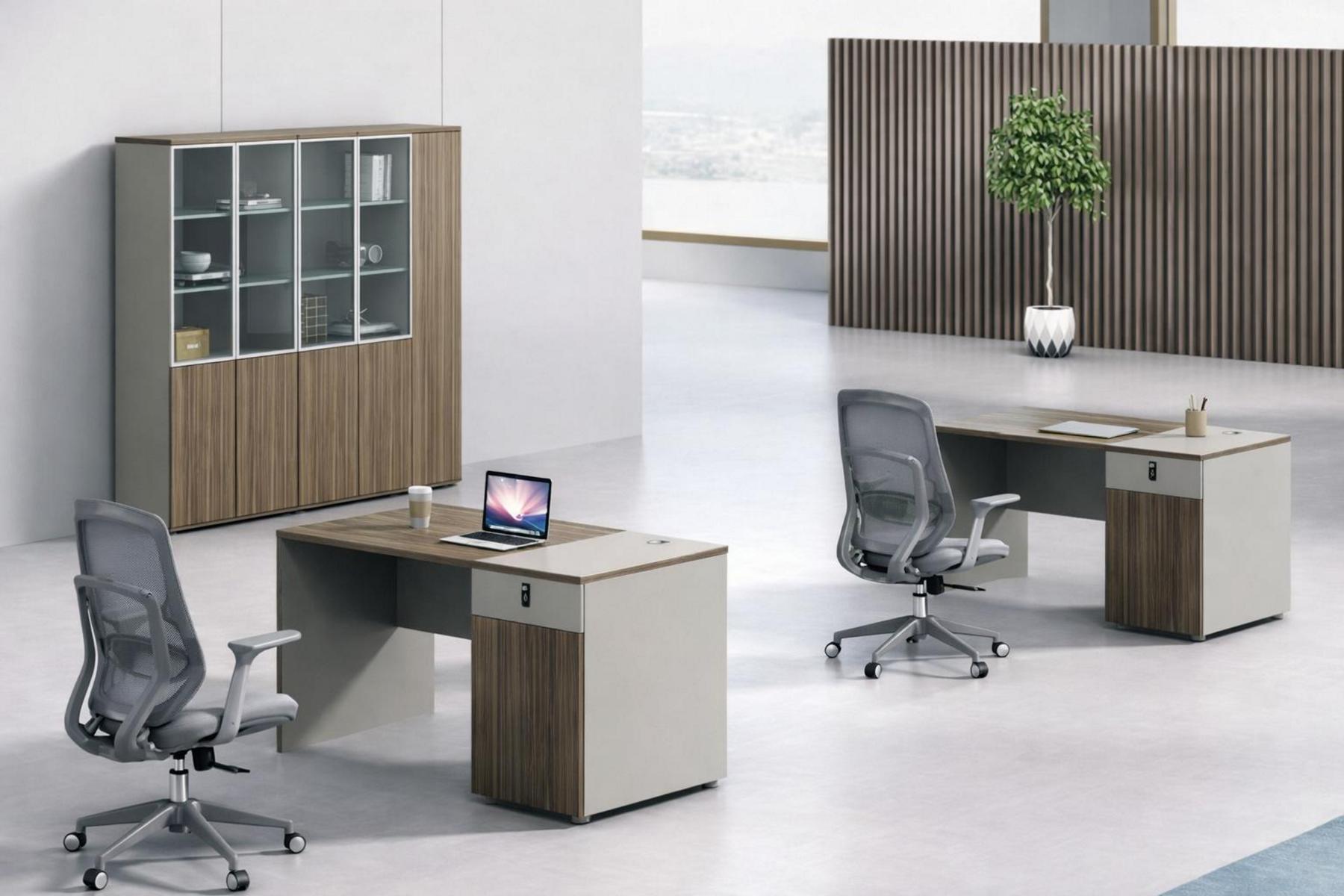 Modernes Büro Set Schreibtisch und Bücherregal mit Holzoptik hochwertige Möbel